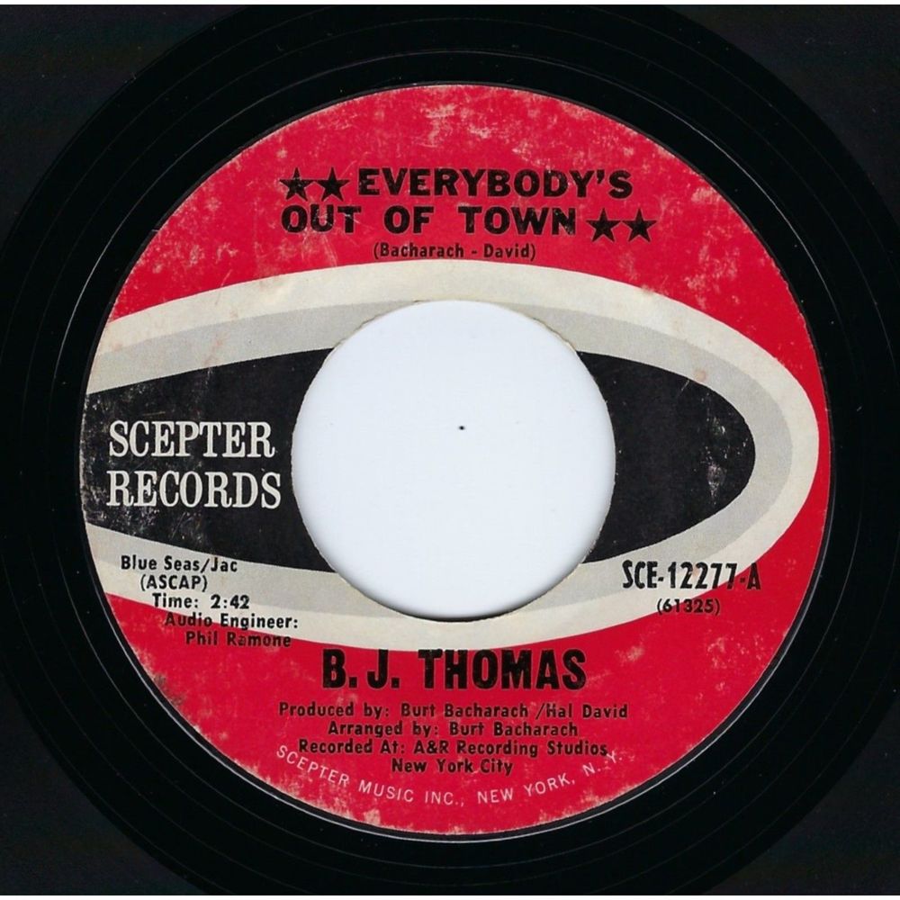 B.J. Thomas ‎45 Everybody's Out Of Town / Living Again on Scepter VG Rock